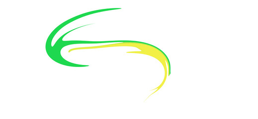 Abstract Swoosh. Green Yellow. Motion Line. An isolated PNG clip art on a transparent background of a stylized green and yellow dynamic brush stroke for speed concepts or energy designs.