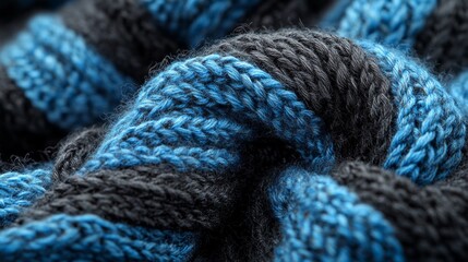 The soft knitted texture with interwoven blue and grey threads creates a cosy atmosphere for the winter clothing collection, ideal as an atmospheric backdrop for advertising accessories.