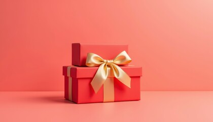 Fototapeta premium Elegant Pastel Red Gift Box with Bow for Celebrating Lunar New Year