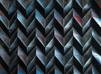Folded spray painted metallic colorful paper art, Japanese origami background texture, abstract...