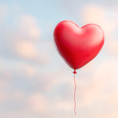 Heart-shaped balloon floating in a clear blue sky, minimal romantic composition with wide copy space, symbol of love, freedom and celebration for advertising and banners.