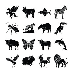 Fototapeta premium Black vector animals silhouettes set