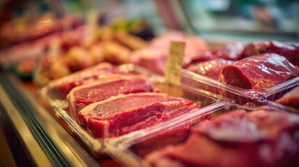 Fresh Meat Display at Butcher Shop - A Variety of Cuts.