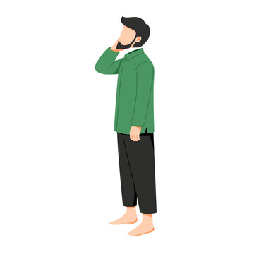 Illustration of Muslim Man Practicing Adhan 