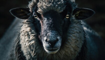 Close-Up of Dark-Horned Goat in Low Light Setting