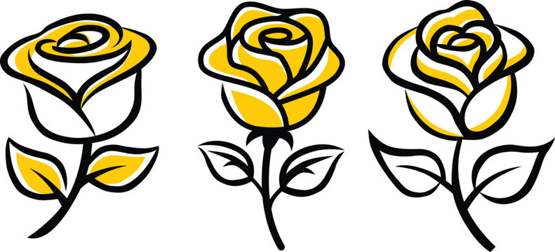 Golden Rose Flower Logo Collection in Minimal Vector Style.
