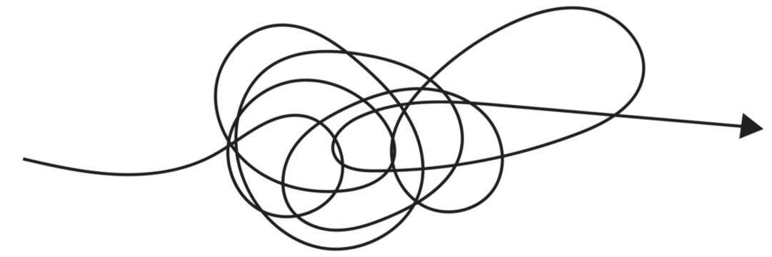 Abstract Doodle Scribble Vector &ndash; Messy Tangle Chaos Lines Transforming Into Clear Path, Problem 
Solving and Thinking Process Concept