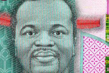 10 Emalangeni Eswatini (Swaziland) with the image of King Mswati III. Money of Africa. Hybrid money...