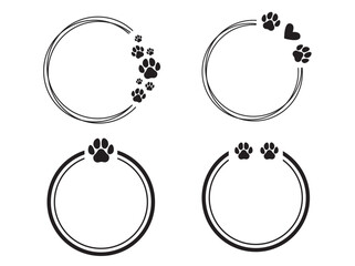 Dog Paw Print Round Circle Frame Set in Black and White