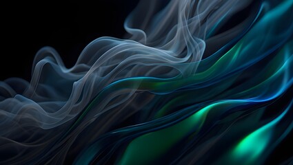 Fototapeta premium Abstract fluid art with swirling blue and green patterns on dark background