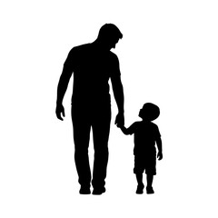 Father and Son Walking Together Silhouette Vector Art
