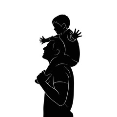 Happy Father Lifting Baby Up Silhouette Vector Art