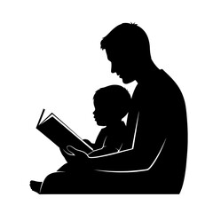 Father Reading Book to Child Silhouette Vector Illustration