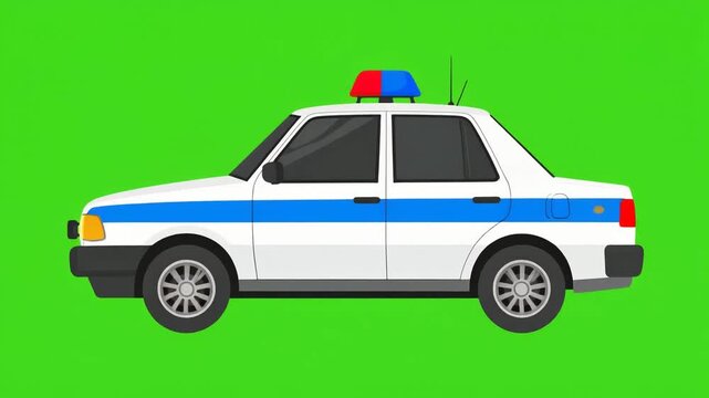 Animated police patrol car side profile on green screen.
