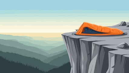 Adventurous Outdoor Camping Experience On Rocky Cliff With Breathtaking Mountain Scenery