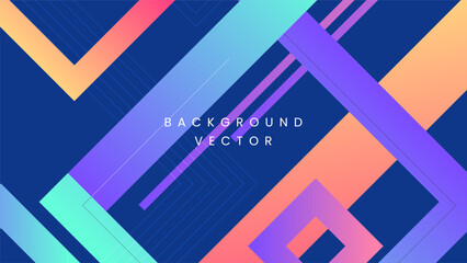 Abstract geometric background or colorful backdrop with overlapping square shapes and diagonal lines on dark blue or navy for modern tech poster and vibrant corporate design