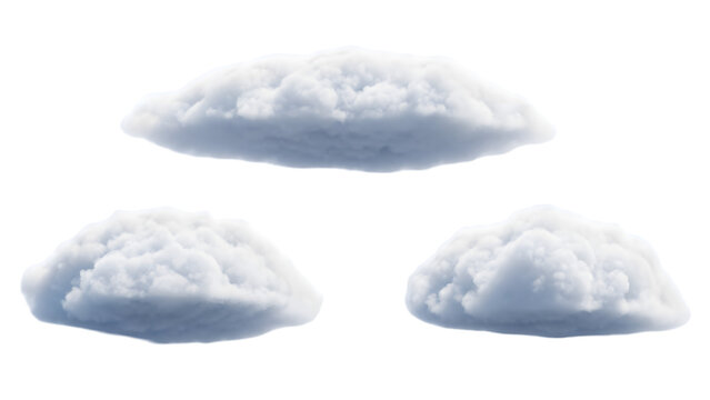 Three white objects isolated on transparent background