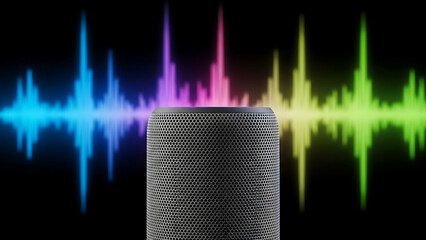 Smart Speaker Voice Assistant with Colorful Sound Waves: AI-Powered Audio Technology & Digital Control