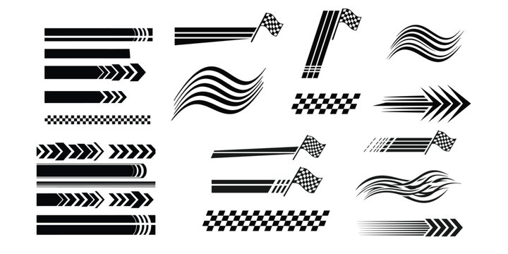 Racing stripes and checkered flags vector set for car decals and vehicle branding