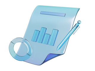 Form test icon report chart growth investment information isolated on transparent background. Performance organization planning analysis management gradient glass holographic. 3d render illustration © N ON NE ON