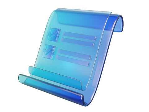 Form test icon checkmark report confirm information isolated on transparent background. Gradient glass holographic design. 3d rendering illustration