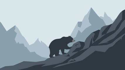 Bear Climbing Mountain Silhouette Minimalist Nature Scene Adventure Wildlife