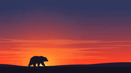 Bear Silhouette At Vibrant Sunset Minimalist Wildlife Adventure Scene Graphic