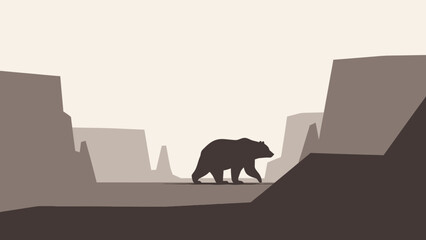 Bear Silhouette Strolling Through Canyonlands Landscape With Minimalist Design