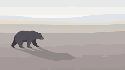 Bear Walking Through Desert Landscape Silhouette Vector Illustration