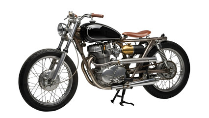 Vintage motorcycle with chrome pipes and black seat isolated on transparent background