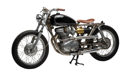 Vintage motorcycle with chrome pipes and black seat isolated on transparent background