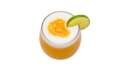 Refreshing orange cocktail with lime isolated on transparent background PNG, summer drink for party and bar menu design