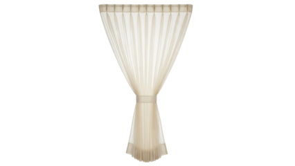 Elegant beige sheer curtain isolated PNG on transparent background, window treatment for home decor and interior design projects