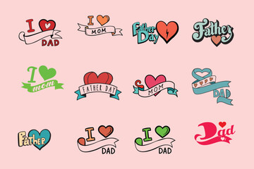 Fototapeta premium Colorful heart tattoo designs for dad and mom
