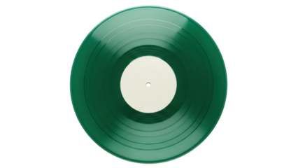 Green vinyl record PNG isolated on transparent background, vintage music disc for DJ turntable and audio listening
