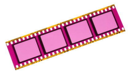 Film strip with pink frames isolated PNG, photographic film roll with sprocket holes for analog photography and vintage photo development