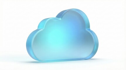 Blue translucent cloud icon,representing modern cloud computing technology,digital storage solutions,data synchronization and futuristic internet services