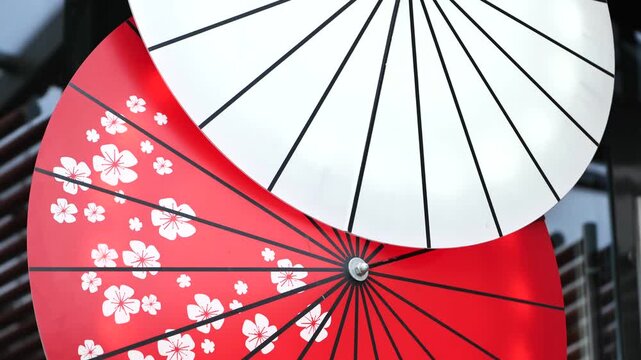 Traditional wagasa umbrellas displaying sakura pattern and minimalist design