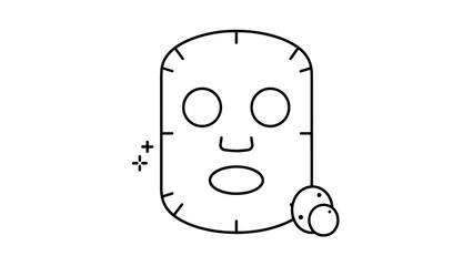 Obraz premium Facial treatment line icon showing a moisturizing sheet mask and a close-up of skin with acne blemishes for dermatology concepts.