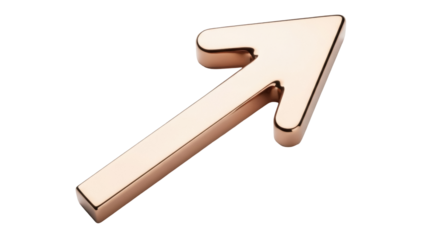 Rose gold arrow pointing up and right isolated PNG, direction symbol on transparent background for design and presentations