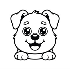 Fototapeta premium Cheerful cartoon puppy peeking with black outline animal