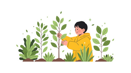 Boy Planting Sapling Illustration Representing Eco Consciousness And Sustainable Living