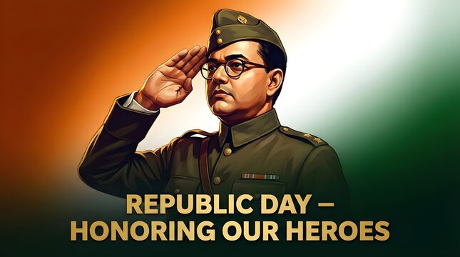 Republic Day Netaji Subhas Chandra Bose Heroic Illustration