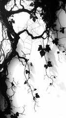 Obraz premium Abstract Black and White Branch with Leaves Silhouette Illustration