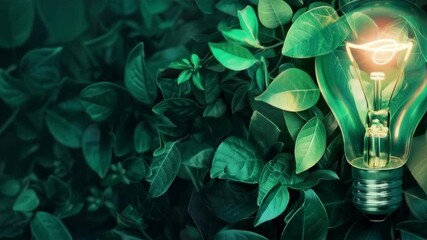 A glowing light bulb among green leaves symbolises eco-friendly innovation and makes the perfect backdrop for presentations on renewable energy.
