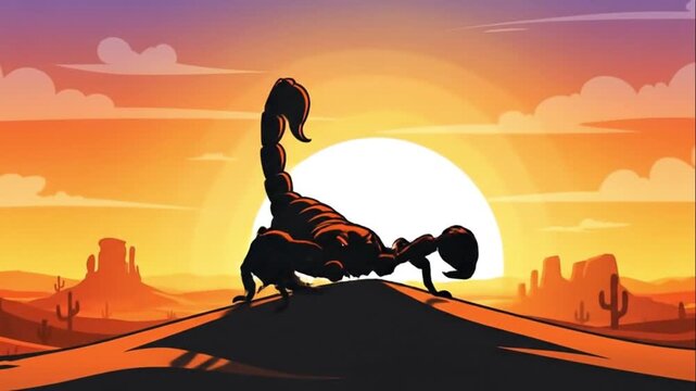 Scorpion Silhouette Desert Sunset Cartoon Animation Vector Style