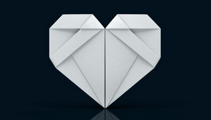 White Origami Heart on Dark Background　黒背景に浮かぶ白い折り紙のハート