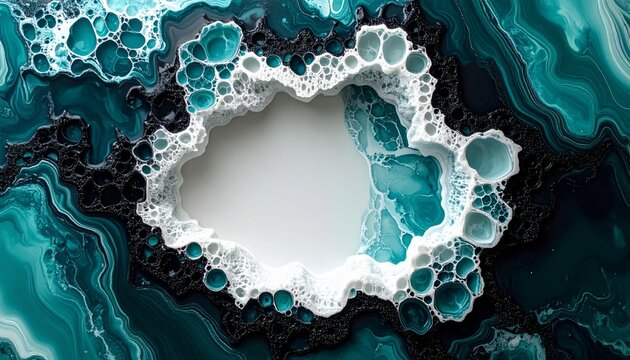 Abstract Turquoise and White Geode Formation with Sparkling Accents Art