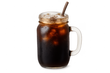 Iced coffee americano in mason jar with straw