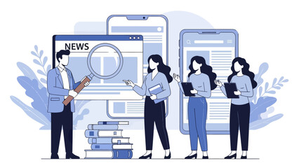 HR manager with employee at interview and business flow chart. Employee assessment software, HR company system, employee check programme concept, flat vector modern illustration 
